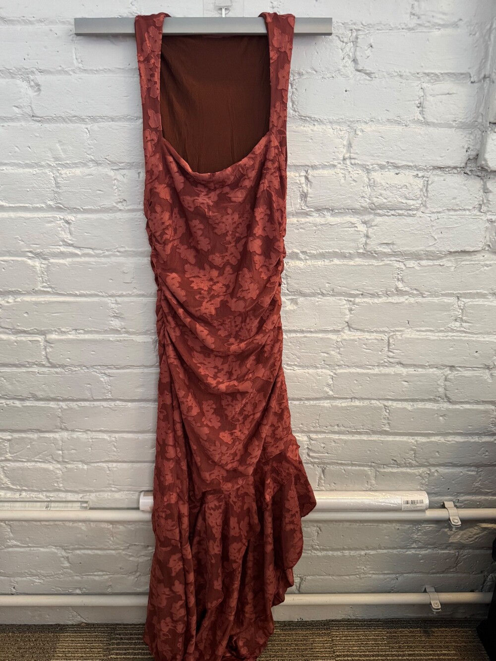 Rust Red Floral Sleeveless Midi Dress